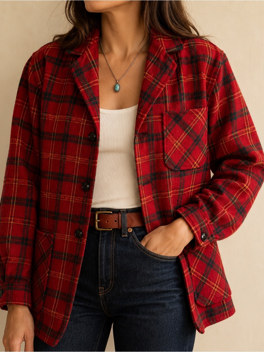 Vintage Pendleton Red Tartan Plaid 100% Virgin Wool Hunting Jacket M